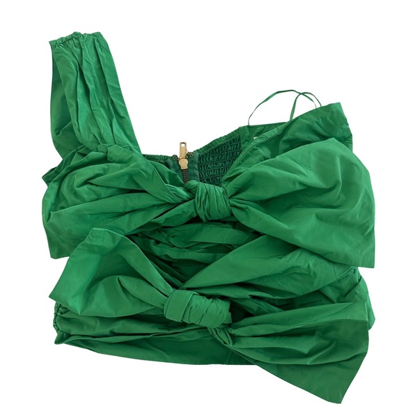 Maeve by Anthropologie One-Shoulder Bow Front Ruched Crop Top Green Women’s Sz 4 - Picture 4 of 10
